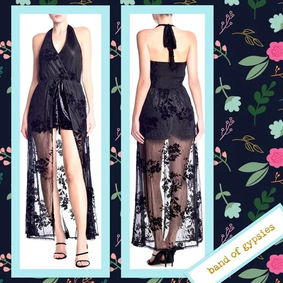 Band Of Gypsies Dresses | Band Of Gypsies Lace Walk-Thru Maxi Dress In Black | Color: Black | Size: M | Bohobyhope's Closet